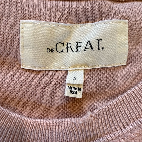 The GREAT. 3/4 Sleeve Sweatshirt Oversized Puff Distressed Rose Size 2 Medium - Picture 6 of 10